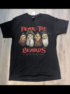 Black "Fear The Beards" Graphic Tee with Multicolor Print